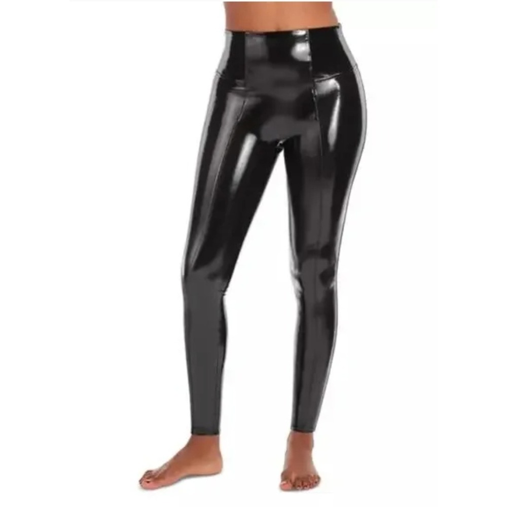 Spanx Faux Leather Patent Leggings Liquid Gloss Black 20301R 29" Small/medium